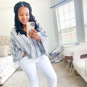 Blue and white striped top